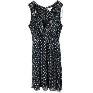 Dressbarn Polka Dot Sleeveless Black & White Dress Size 18 Ruffle Neckline VGUC
